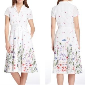 Tahari Floral Embroidered White Eyelet Button Down Shirt Dress Size 12P